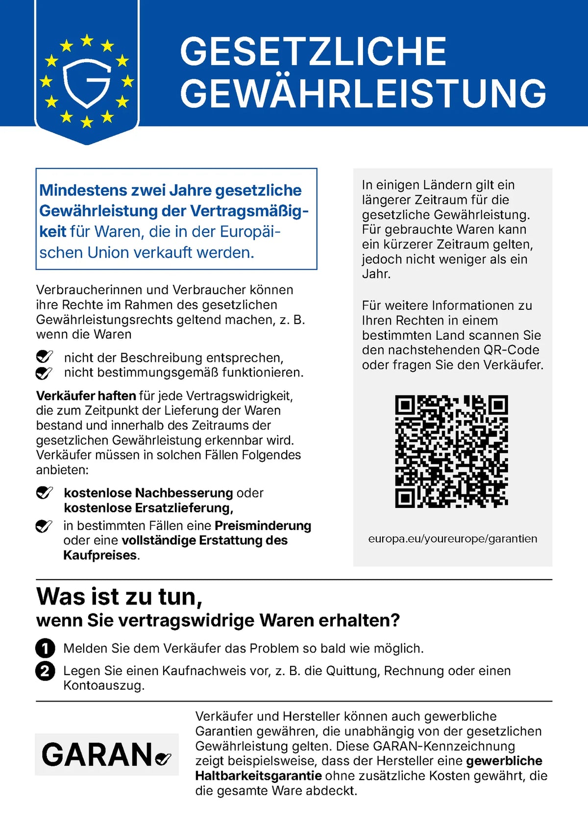 EU-Gewährleistungslabel zum gesetzlichen Gewährleistungsrecht